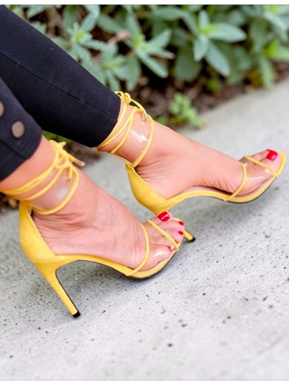Yellow Lace-Up Clear Strap Stiletto Heels For Women - Elegant High Heel Sandals